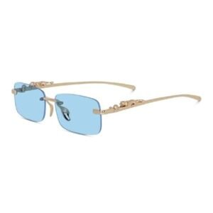 PIRASO Retro Luxury Gold Metal Frameless Rectangle Leopard Blue Colored Lens