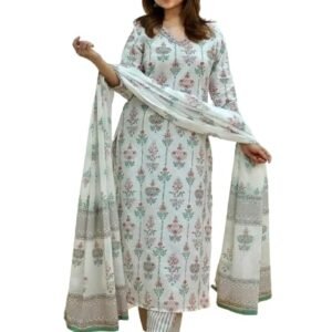 Pinkmint Women's Printed V Neck Kurta and Pant Set with Dupatta