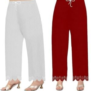 Womens Lycra Palazzo Pants Stretchable Comfortable & Stylish Flared Trousers Lightweight High Waist Bottoms for Daily Office Festive and Casual Wear Pack of 2