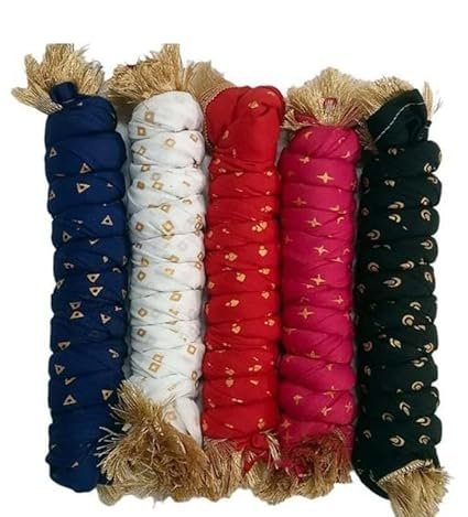 Nakoda Creation Cotton Blend Solid Dupatta For Women,Pack of 5_Gold Print Pack of 5