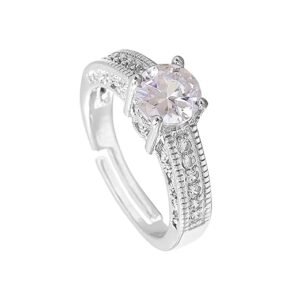 Crystal Silver toned White color Metal Rings for Women and Girls (Size US 6)