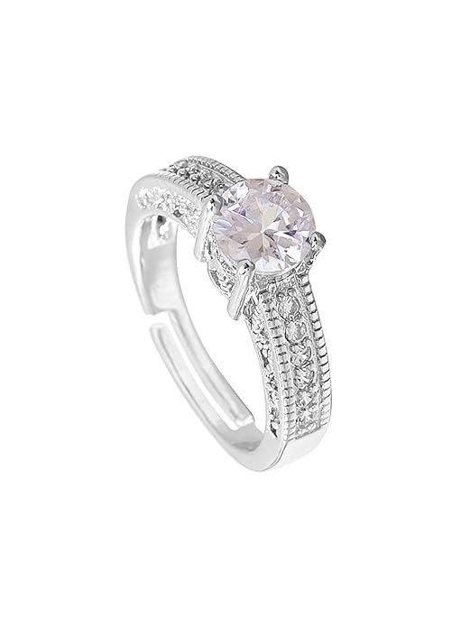 Crystal Silver toned White color Metal Rings for Women and Girls (Size US 6)