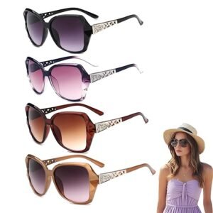 BCNJEPIN 4PCS Sunglasses, Sunglasses for Women Stylish, Women Polarized Sun Glasses UV400 Protected, Apply to Walking, Driving, Shopping, Taking Photos, Black, Gradient Tea, Gold, Purple, Unisex