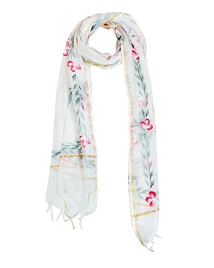 POISED Pure Hand-Painted Floral Pattern Kota Doria Dupatta for Woman| 2.5 Meter| Casual wear Styled with Kurtis Tops