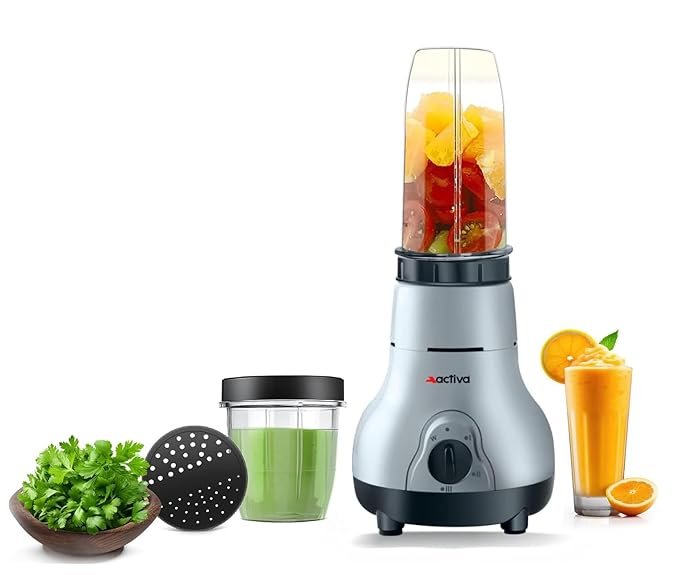 ACTIVA Easy Mix Nutri 2 Jar Mixer Grinder for Smoothies, Chutney & Shakes, Long Lasting Shock Proof Abs Body, Powerful 500 Watt Heavy Duty Motor With Nano Grinding Technology, 2 Years warranty-Black