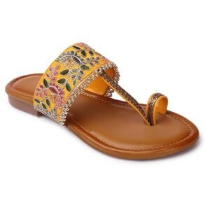 KKF Footwear, Women's Kolhapuri Ghungroo Sandal Jaipuri Chappal Ethnic Flat Slipper for Ladies Girls Sizes 3 to 8