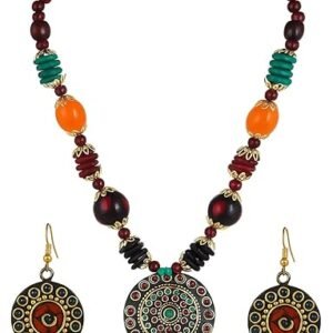 Ziyans Fashion Latest Traditionl Tibatean Multicolor Necklace with Earring Tibetan Pendant Necklace Jewellery Set for Women