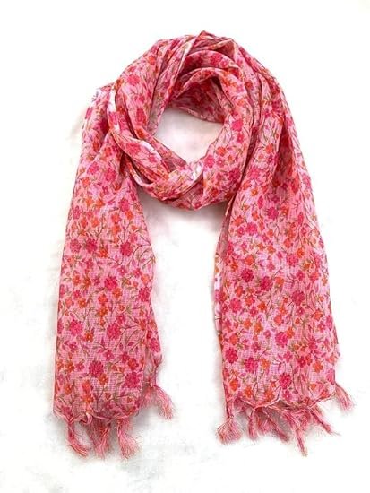 AKSHADEEP Rajasthani Women's Poly Winter Pink Floral Print Kota Doria Checkered Dupatta