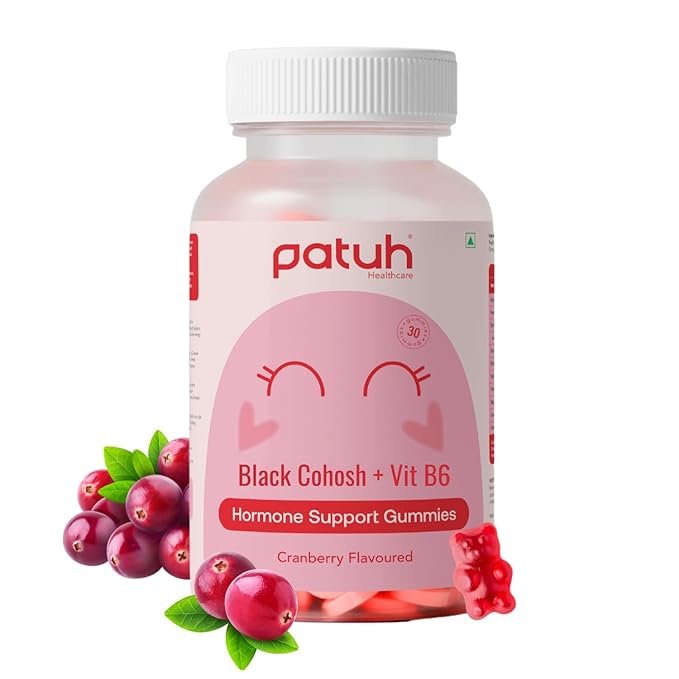 PATUH HEALTHCARE Women’s Health Gummies With Vitamin B6 | 100% Vegetarian Formula | Supports Hormonal & Menstrual Health | Cranberry Flavour Gummies for Women | Pack of 1
