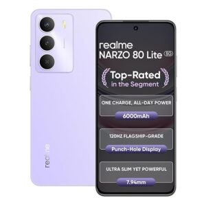 realme NARZO 80 Lite 5G (Crystal Purple, 6GB+128GB) | 6000mAh Long-Lasting Battery | MediaTek Dimensity 6300 5G | AI Assist | IP64 Rated Water & Dust Resistance | Military-Grade Durability