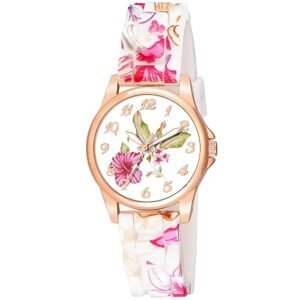 Emartos Analogue, Rubber White Dial Flower Watch for Girl's and Women's