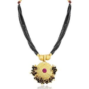 Traditional South indian Temple 1 Gram Gold 18KT Maharashtrian tanmani Wedding Copper Brass Moti Pearl Beads marathi Tushi Mangal sutra Tanmaniya Mani Mala Thushi Mangalsutra Necklace Pendant Locket Choker Sets Jewellery Set for Women Girls Ladies -THUSHI-116