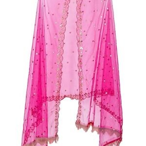 YOUTHQUAKE Plastic Mirror Emboridered Net Dupatta for Womens & Girls With Fancy Cut Design with Lace