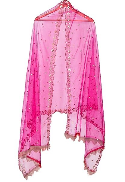 YOUTHQUAKE Plastic Mirror Emboridered Net Dupatta for Womens & Girls With Fancy Cut Design with Lace
