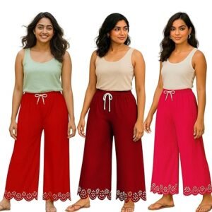 Women's Lycra Palazzo Pants - Pack of 3 | High-Waist Flared Stretchable Trousers | Comfortable & Lightweight Bottoms for Daily, Office & Casual Wear Multicolour