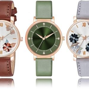 FEMEO Women Casual Analog Leather Strap and Flower Design Multicolor Dial for Girls and Womans