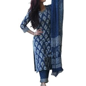 Pinkmint Indigo Printed Kurta Set for Women ll Kurta Pant & Dupatta Suit Set