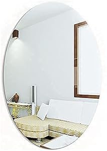 Plastic Oval Shape Adhesive Mirror for Wall on Tiles Bedroom Living Room Basin Mirror Bathroom Wall Mirror Both Side Acrylic Wall Mirror Full Length 1 (002), Transparent