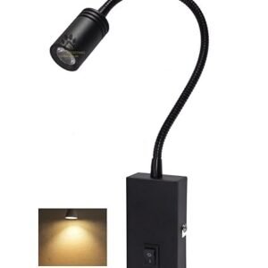 Mufasa Aluminium 3 Watts Black Finish Led Bedside Wall Light Surface Mounted Spotlight Reading Light Night Lamp Long Arm 28Cm Gooseneck (Pack of 1) (Warm White)