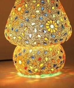 JINPINGHP Mosaic Style Dome Shaped Glass Table Lamp Multicolour Bulb not Included Table Lamp (17 cm, White)