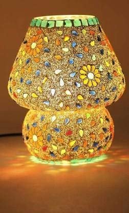 JINPINGHP Mosaic Style Dome Shaped Glass Table Lamp Multicolour Bulb not Included Table Lamp (17 cm, White)