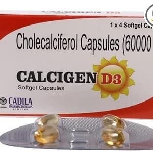 CADILA Calcigen D3 (Vitamin D3 - Cholecalciferol) 60000 IU - Pack of 5 * 4 Capsules, Once A Week (4)