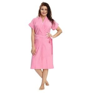 Meepo bathrobes terry cotton free size bathrobe for women, bathsuit fit up to 42 inches chest size ladies - Baby Pink bathrobe