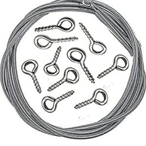 DJP TECH Aluminium Window Net Curtain Wire Spring Cord Kit with Hooks and Eyes (2 Meter with 2 Hook)