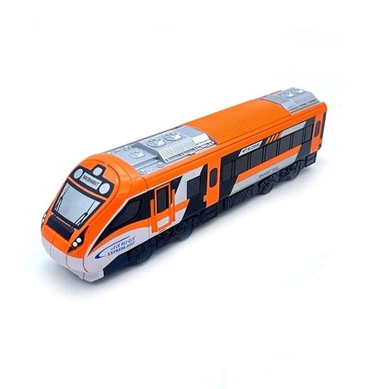 Amisha Gift Gallery Vande Bharat Express for Kids – Indian Rail Toy Model for Boys Girls Age 3+ – Nav Bharat Blue Express Bullet Train with Pull Back Action – Big Size Train Set Toy (Saffron)