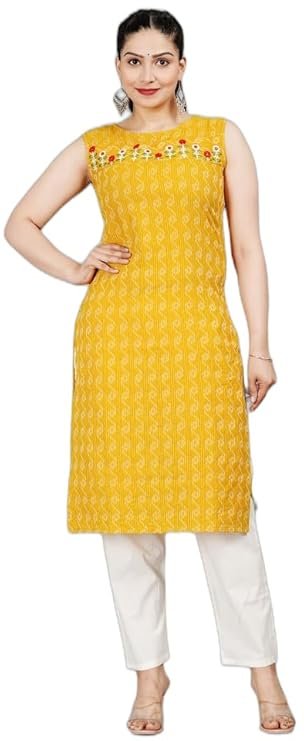 VRSS Enterprises Women's Cotton Kurti with Floral Embroidery,