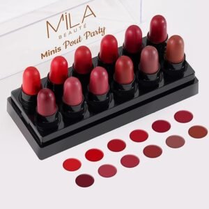 Mila Beauté 12 Creamy Matte Mini Pout Party Lipstick Kit | Lip Hydrating & Light-weight | Long Lasting Lipsticks for Women | Suitable All Indian Tones | Shade - Browns & Reds 12g