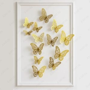 AMFIN (Pack of 12) 3D Metallic Butterfly Wall Stickers, Art Decor. Removable DIY Paper Butterflies for Living Room, Bedroom, Nursery, Party Decorations, Birthday - Gold