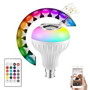 12W RGB B22 LED Music Bulb with Bluetooth Speaker by Remote-Controlled Color-Changing Disco Light for Home & Party – WiFi Enabled (1 Pcs)