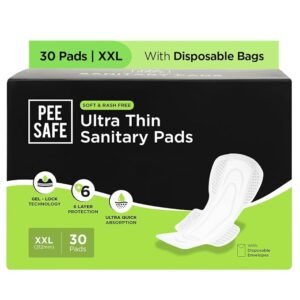 Pee Safe Ultra Thin Sanitary Pads For Women | XXL | 30 Pads For Rash Free Periods | Cottony Soft Sanitary Napkins For Ultra Comfort | Dual Wings | Toxin Free | Extra Long | Unscented