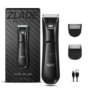 ZLADE Ballistic LITE PLUS Full Body Trimmer For Men|Beard,Body,Balls,Pubic Hair,Private Parts,Manscaping|IPX5 Waterproof,No Nicks Or Cuts|1-Hour Non-Stop Runtime|5-Min USB-C Quick Charge,Black