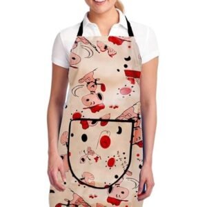 Amazin Homes Modern PVC Waterproof Printed Adjustable Kitchen Apron with Front Pocket