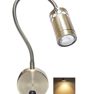 Mufasa 3 Watts Antique Brass LED Bedside Wall Light Surface Mounted Spotlight Reading Light Night Lamp 28Cm Gooseneck with 3 Step Light (White,Warm White and Natural White) (Pack of 1)