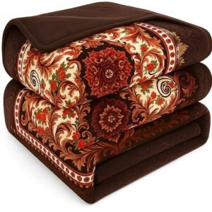 Amazon Brand - Umi Ultra Super Soft Cloudy Printed Double Bed Blanket for Heavy Winter, Single Ply Mink Blanket King Size with 220 x 230 Cm – 2.5 Kg (Coffee & Mustard, Pack of 1)