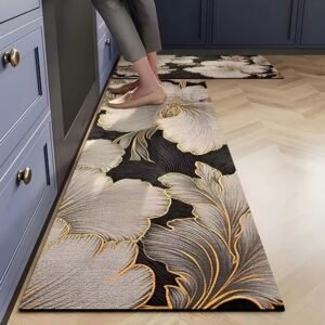 Suicune Kitchen Mats for Floor 2 Piece, Floral Leaves Anti Fatigue Mats for Kitchen Floor, Colorful Vintage Kitchen Mats Cushioned Anti Fatigue, Spring Kitchen Rugs Non Slip(40"x120" and 40"x 60" cm)