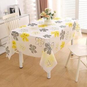 HOKIPO PEVA Waterproof Square Table Cover Cloth for 4 Seater Dining Table | Dustproof Table Cloth for Study & Coffee Table, 54x54 Inches, Perwinkle Canary Yellow (AR-5871-D4)