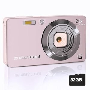 Focusify Digital Camera, 4K Cameras for Photography, Digital Point and Shoot Camera with 56Mp Autofocus 20X Zoom Anti Shake, Video Camera with 32GB SD Card for Adults, Teens, Beginners(Pink)