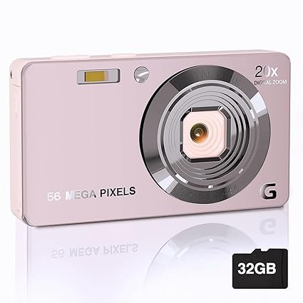 Focusify Digital Camera, 4K Cameras for Photography, Digital Point and Shoot Camera with 56Mp Autofocus 20X Zoom Anti Shake, Video Camera with 32GB SD Card for Adults, Teens, Beginners(Pink)
