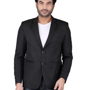 KOAT MAN Men’s Black Cotton Blend Blazer Slim Fit 2 Button Single Breasted Casual Formal Suit Jacket for Office Wedding