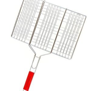 CREDSYStainless Steel BBQ Grill Basket – Portable Roast & Grilling Tray with Wooden Handle | Non-Stick Mesh Net for Barbecue, Outdoor Cooking, Picnic & Camping