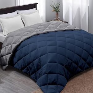 AYKA Reversible Comforter 220 GSM Microfiber Reversible AC Comforter/Blanket for Winter/Quilt/Duvets for King Size Double Bed Comforter (90 * 100, Navyblue & Grey)| TC - 220