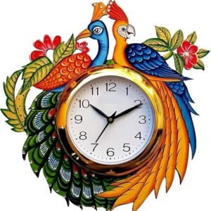 JV Enterprises Wall Clock for Home Living Room Office Bedroom Decor Stylish Clock (Two Peacock Design,13 x 13 Inch) Wooden, Multicolor, Big Size