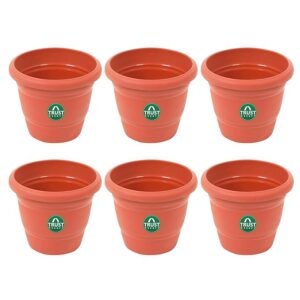 TrustBasket UV Treated Plastic Round Pot (6 Inches) - Terracotta Color - Set of 6