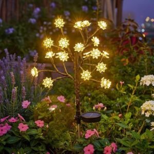 Homehop Solar Light Outdoor Garden Waterproof Decorative Flower Lamp with 20 Led, for Landscape, Pathway, Home Decor & Courtyard, Auto On/Off,(Aluminium, Warm White Pack of 1)