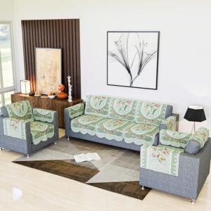 Kuber Industries Sofa Cover | Net Sofa Slipcover Set | 5 Seater Sofa Cover with Arms for Hall | Couch Sofa Cover Set | Sofa Cover for Hall & Living Room D�cor | Tulip Printed | Green