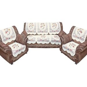 Kuber Industries Cotton Flower Print 5 Seater Slip Sofa Cover Set|Premium Cotton & Flower Print|Pack of 6 (Cream)